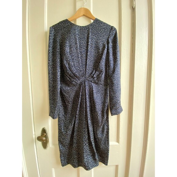 Vintage 80s does 40s Silk dress, polka dots gathered front No6, minimalist, Sz8 - Picture 4 of 7
